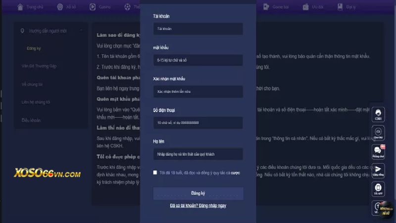 Đăng ký thành viên Xoso66